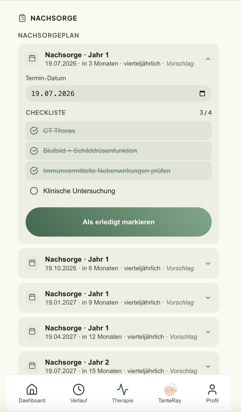 Nachsorgeplan mit Checkliste und Terminen